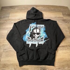 Pop Smoke Hoodie Mens Medium Black King of New York Graphic Rap Merch Sweatshirt